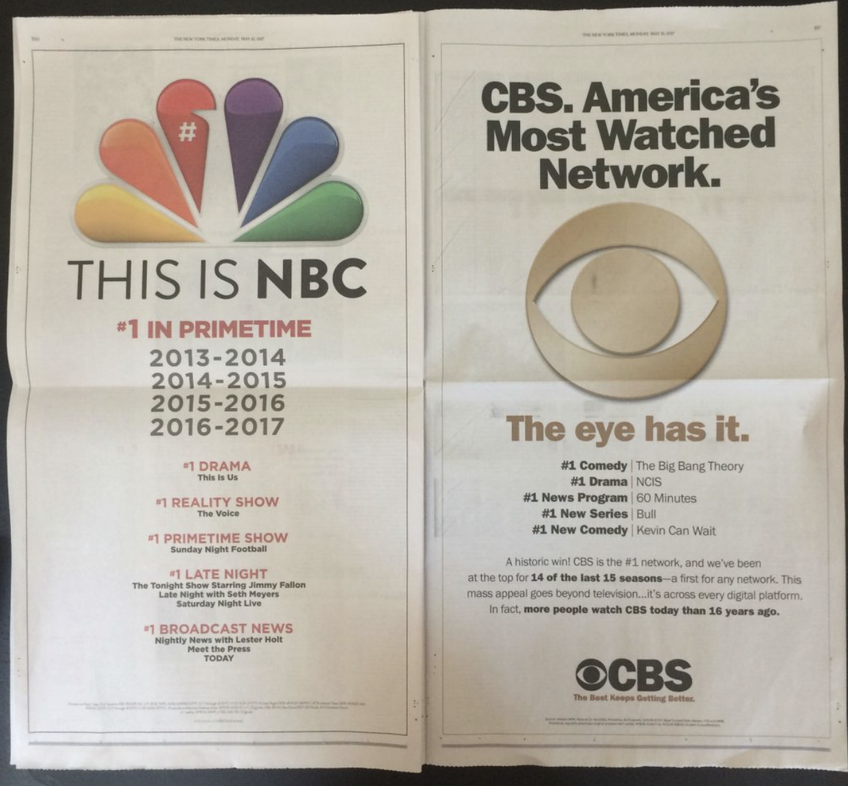 flyer - This Is Nbc 1 In Primetime 20132014 Cbs. America's Most Watched Network. 20142015 20152016 20162017 Drama This 1 Reality Show The 1 Primetime Show Late Night The Tonight Show Starring my Fa 1 Broadcast News Highly News with Lester Today The eye ha